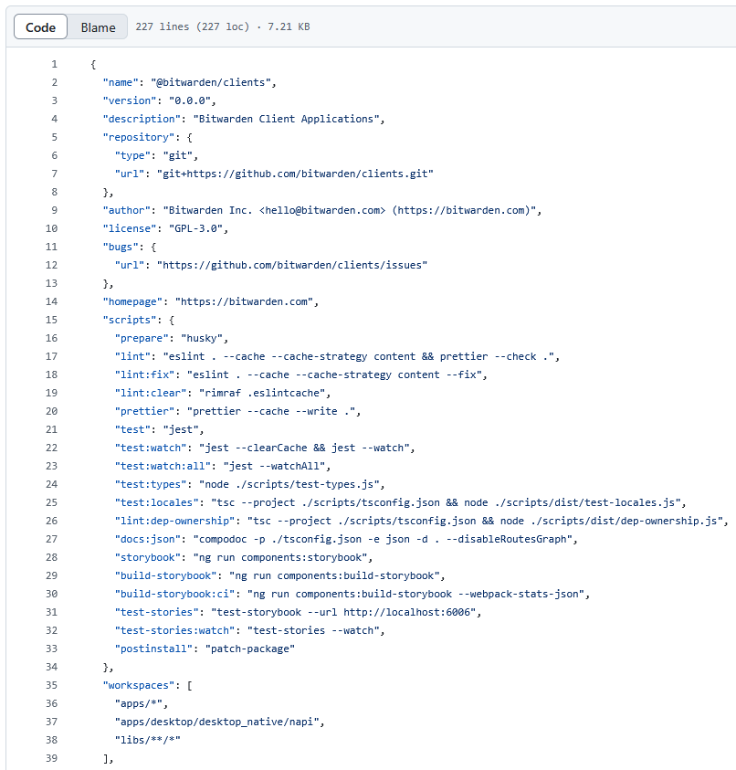 Bitwarden Client package.json
